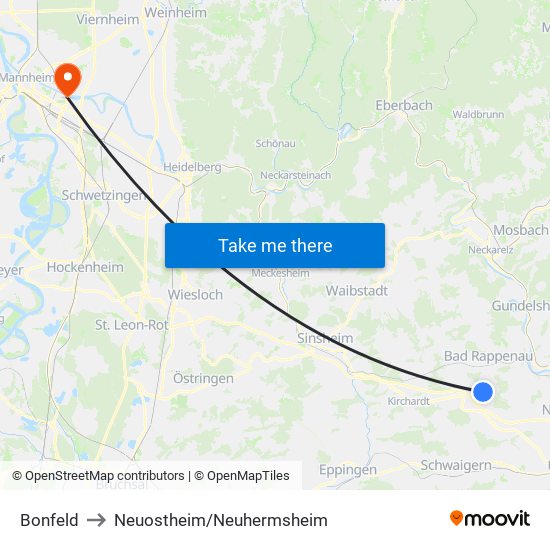 Bonfeld to Neuostheim/Neuhermsheim map