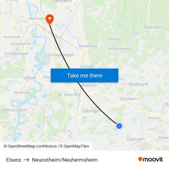 Elsenz to Neuostheim/Neuhermsheim map