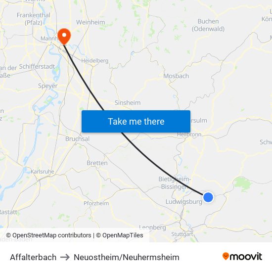 Affalterbach to Neuostheim/Neuhermsheim map