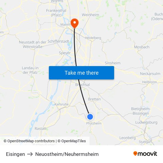 Eisingen to Neuostheim/Neuhermsheim map