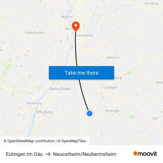 Eutingen Im Gäu to Neuostheim/Neuhermsheim map