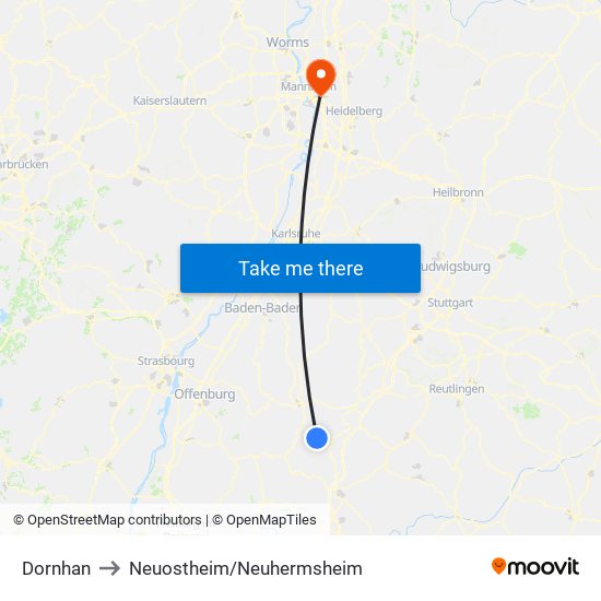 Dornhan to Neuostheim/Neuhermsheim map