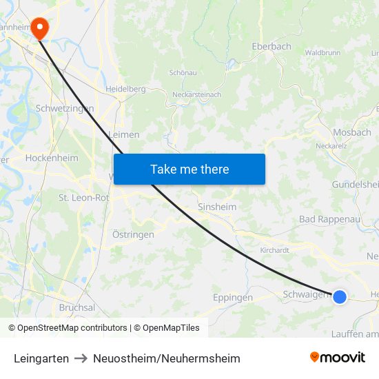 Leingarten to Neuostheim/Neuhermsheim map