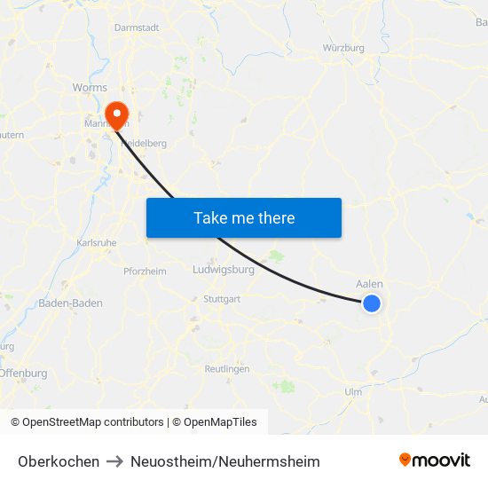 Oberkochen to Neuostheim/Neuhermsheim map