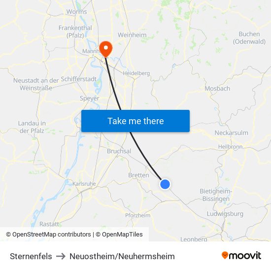 Sternenfels to Neuostheim/Neuhermsheim map