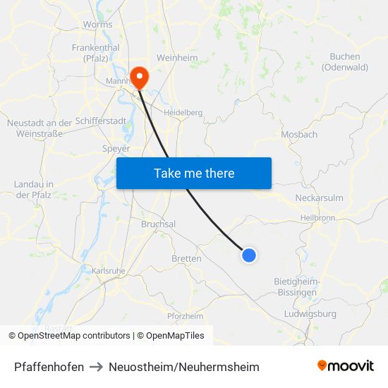 Pfaffenhofen to Neuostheim/Neuhermsheim map