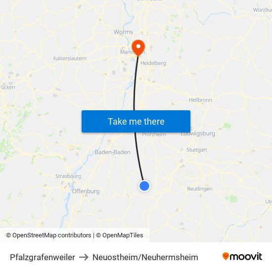 Pfalzgrafenweiler to Neuostheim/Neuhermsheim map