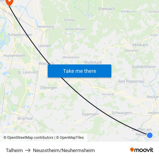 Talheim to Neuostheim/Neuhermsheim map