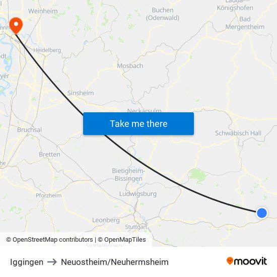 Iggingen to Neuostheim/Neuhermsheim map