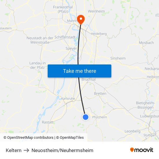 Keltern to Neuostheim/Neuhermsheim map