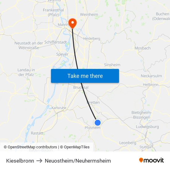 Kieselbronn to Neuostheim/Neuhermsheim map