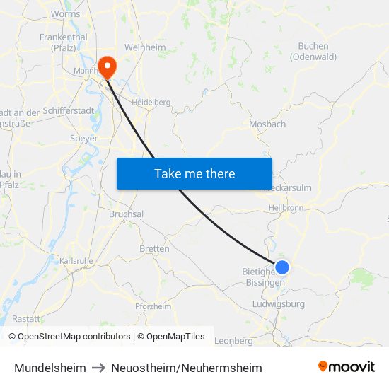 Mundelsheim to Neuostheim/Neuhermsheim map