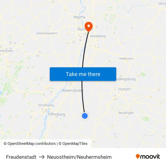 Freudenstadt to Neuostheim/Neuhermsheim map