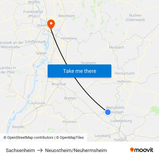 Sachsenheim to Neuostheim/Neuhermsheim map