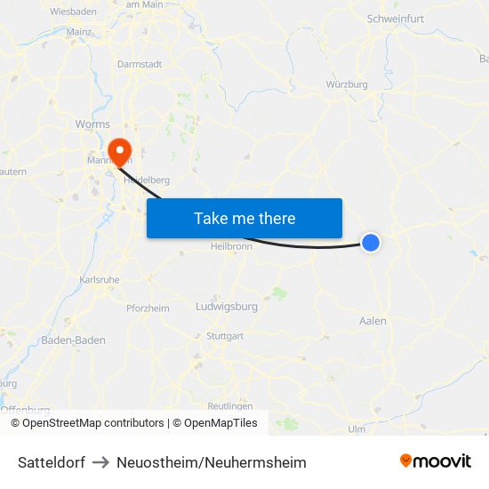 Satteldorf to Neuostheim/Neuhermsheim map