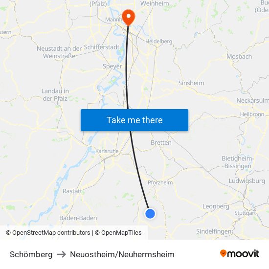 Schömberg to Neuostheim/Neuhermsheim map