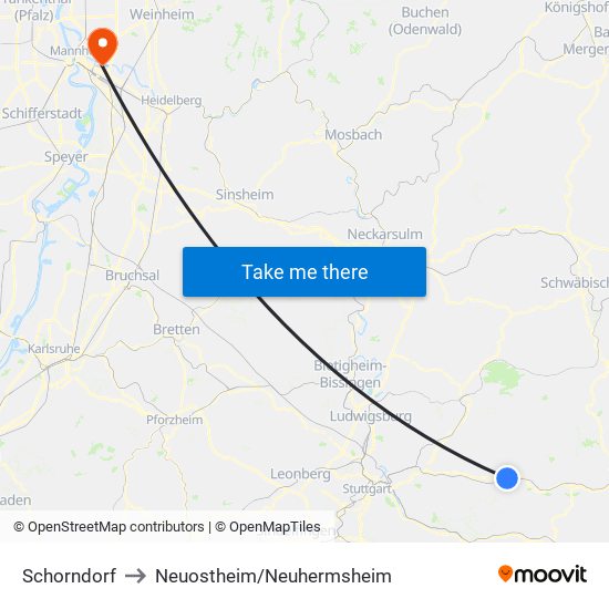 Schorndorf to Neuostheim/Neuhermsheim map