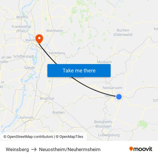 Weinsberg to Neuostheim/Neuhermsheim map