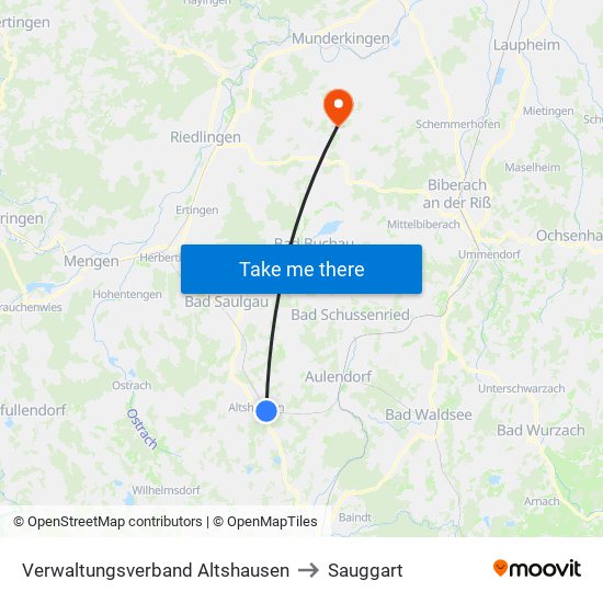 Verwaltungsverband Altshausen to Sauggart map