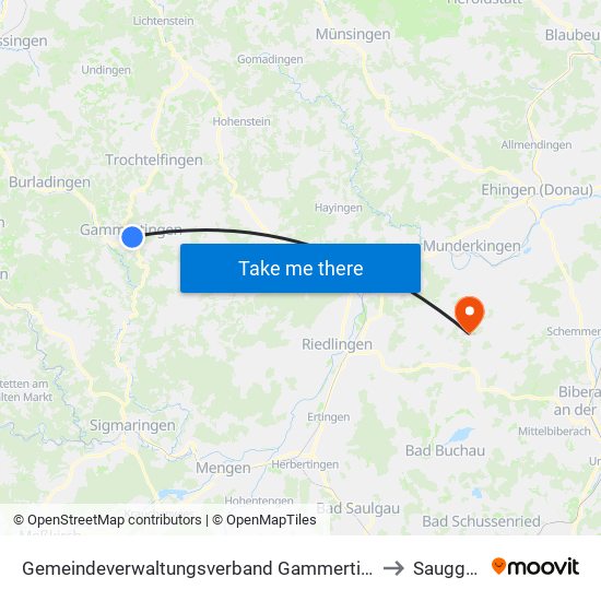 Gemeindeverwaltungsverband Gammertingen to Sauggart map