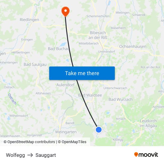 Wolfegg to Sauggart map