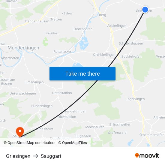 Griesingen to Sauggart map