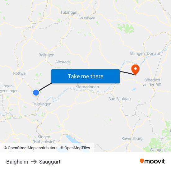 Balgheim to Sauggart map