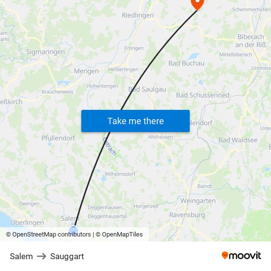 Salem to Sauggart map