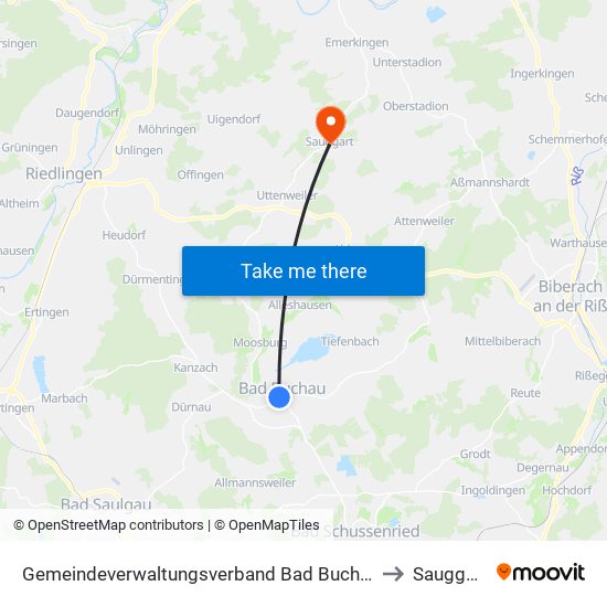 Gemeindeverwaltungsverband Bad Buchau to Sauggart map