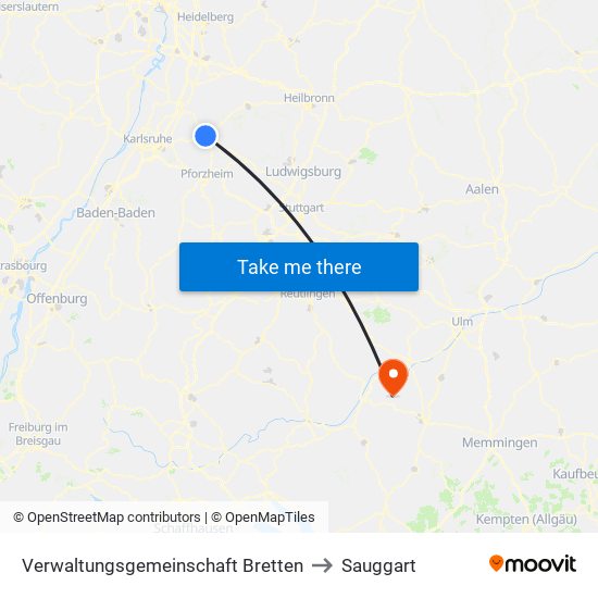 Verwaltungsgemeinschaft Bretten to Sauggart map