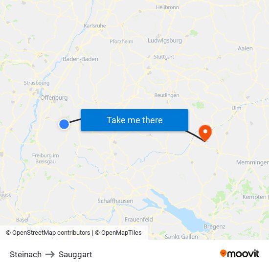 Steinach to Sauggart map