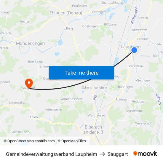 Gemeindeverwaltungsverband Laupheim to Sauggart map