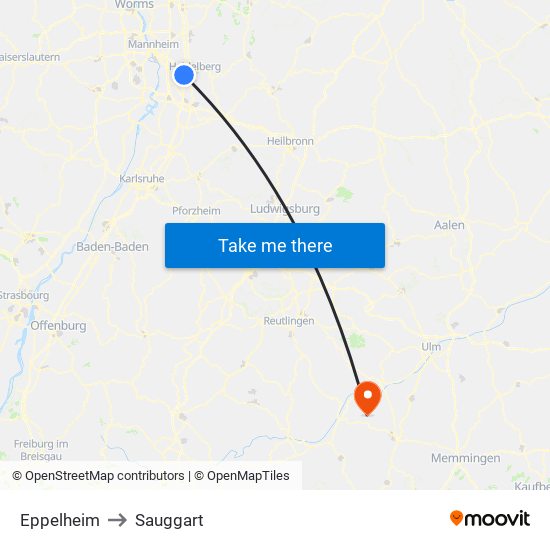 Eppelheim to Sauggart map