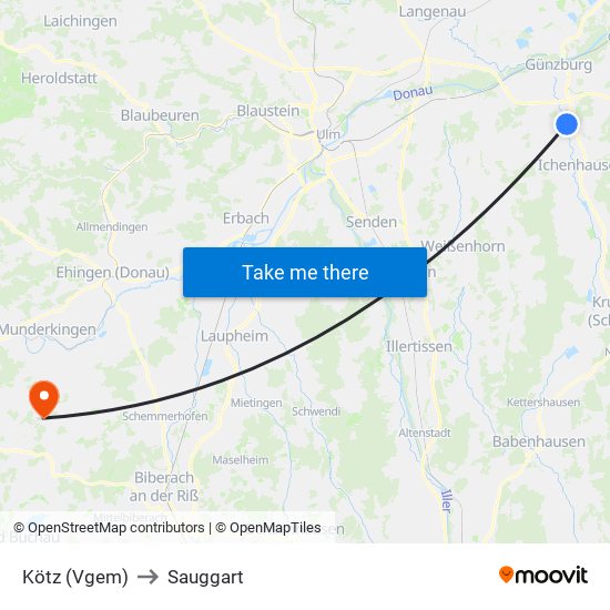 Kötz (Vgem) to Sauggart map