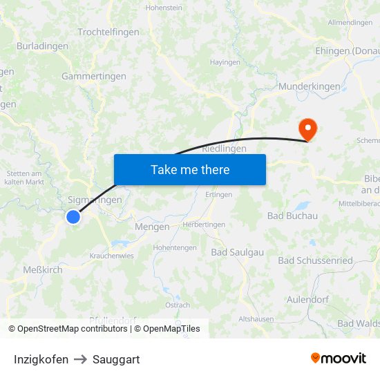 Inzigkofen to Sauggart map