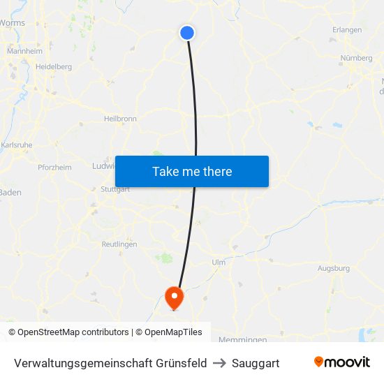 Verwaltungsgemeinschaft Grünsfeld to Sauggart map