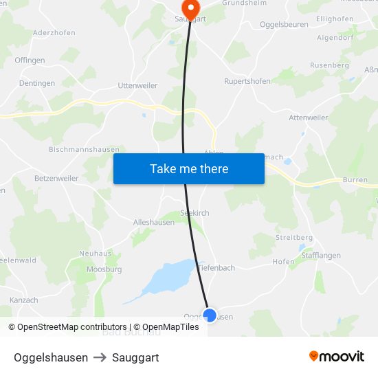 Oggelshausen to Sauggart map