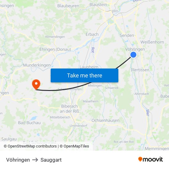 Vöhringen to Sauggart map