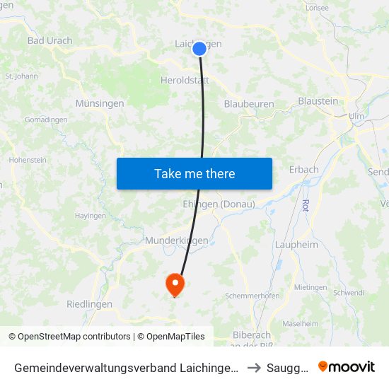 Gemeindeverwaltungsverband Laichinger Alb to Sauggart map