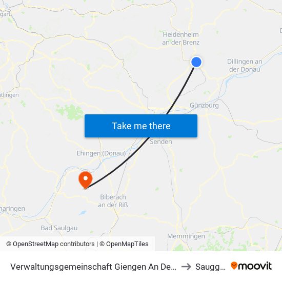 Verwaltungsgemeinschaft Giengen An Der Brenz to Sauggart map