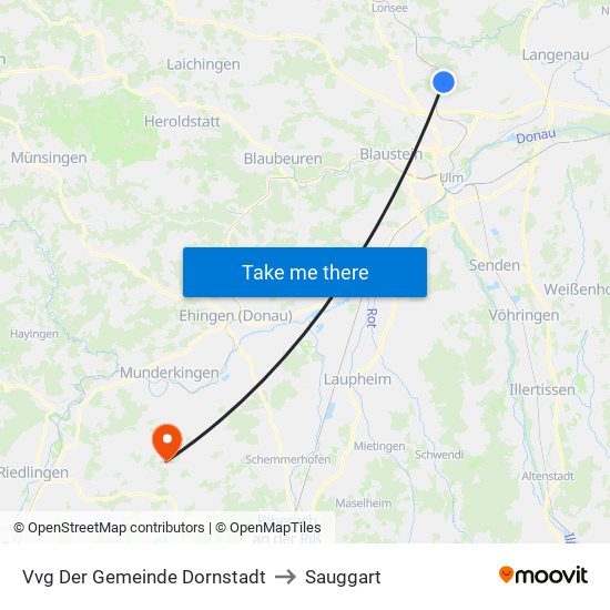 Vvg Der Gemeinde Dornstadt to Sauggart map