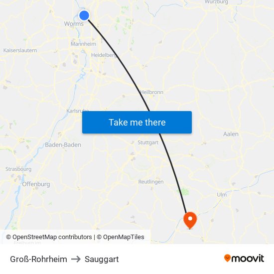 Groß-Rohrheim to Sauggart map