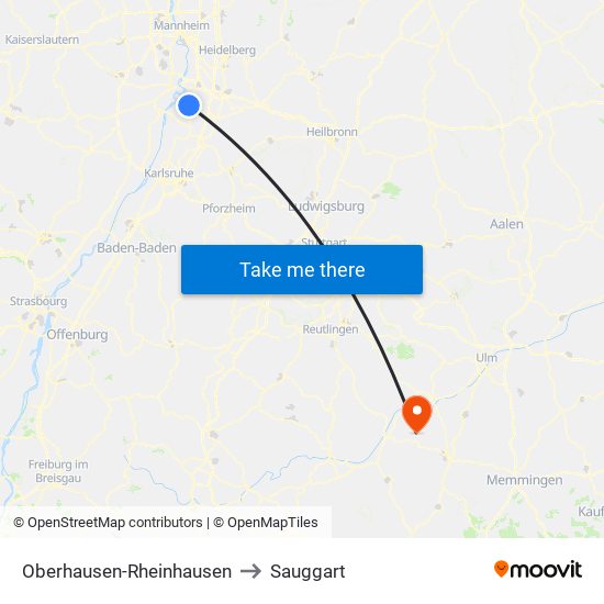 Oberhausen-Rheinhausen to Sauggart map
