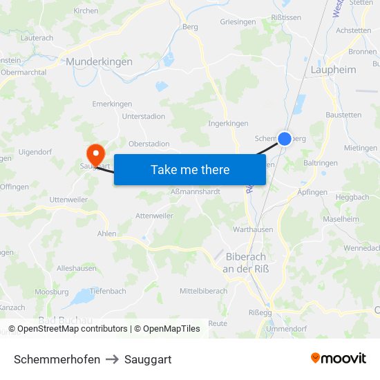 Schemmerhofen to Sauggart map