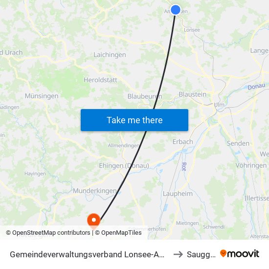 Gemeindeverwaltungsverband Lonsee-Amstetten to Sauggart map