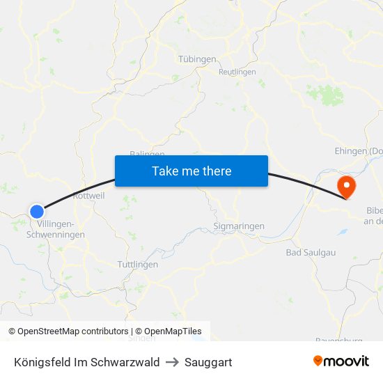 Königsfeld Im Schwarzwald to Sauggart map