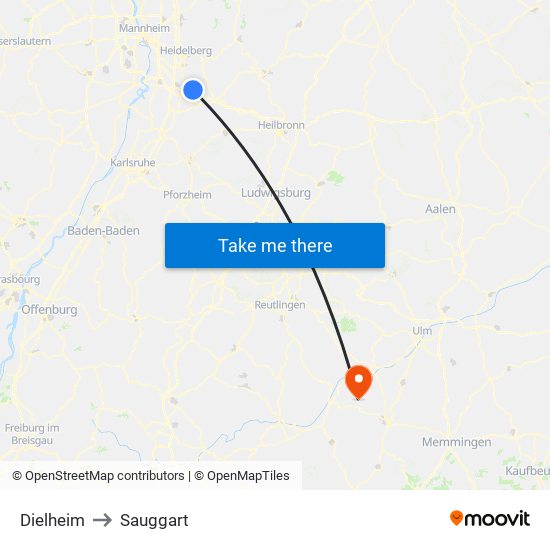 Dielheim to Sauggart map