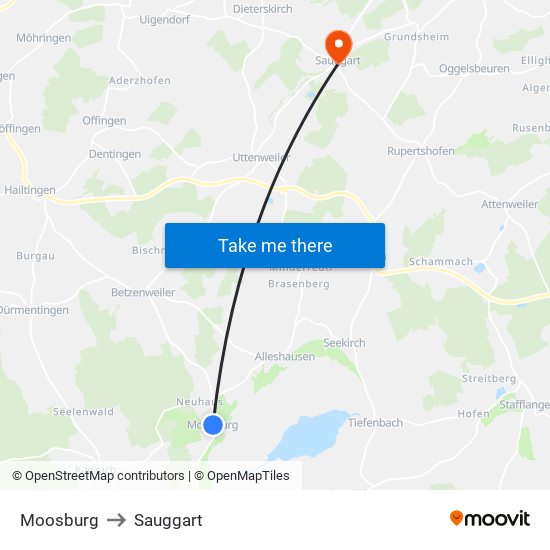 Moosburg to Sauggart map