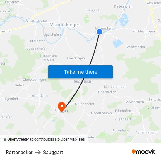 Rottenacker to Sauggart map