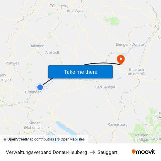 Verwaltungsverband Donau-Heuberg to Sauggart map